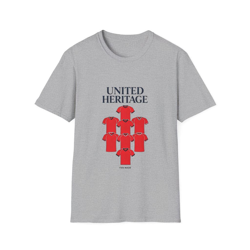 Manchester United Heritage Tee — "UNITED HERITAGE" Red Jersey Graphic T-Shirt