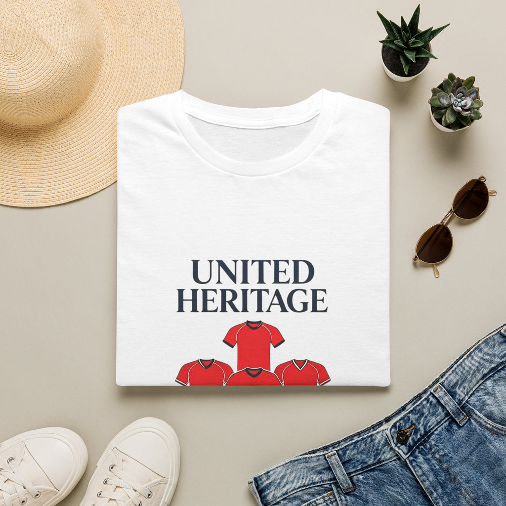 Manchester United Heritage Tee — "UNITED HERITAGE" Red Jersey Graphic T-Shirt