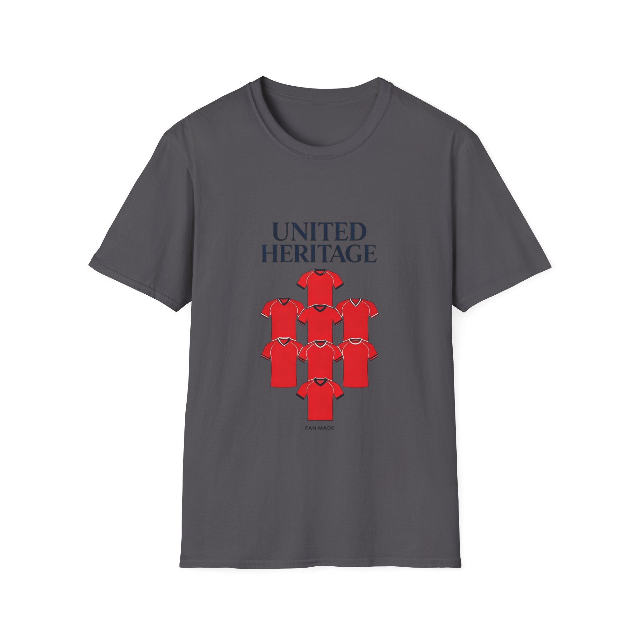 Manchester United Heritage Tee — "UNITED HERITAGE" Red Jersey Graphic T-Shirt