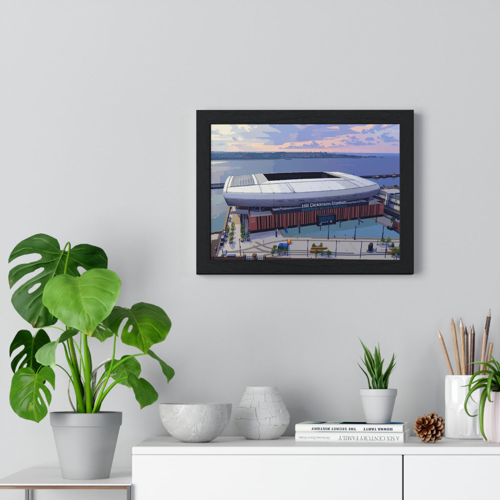 Framed Hill Dickinson Stadium Sunset Print — Liverpool Iconic Stadium Wall Art — Premium Quality Sports Poster — Ready to Hang