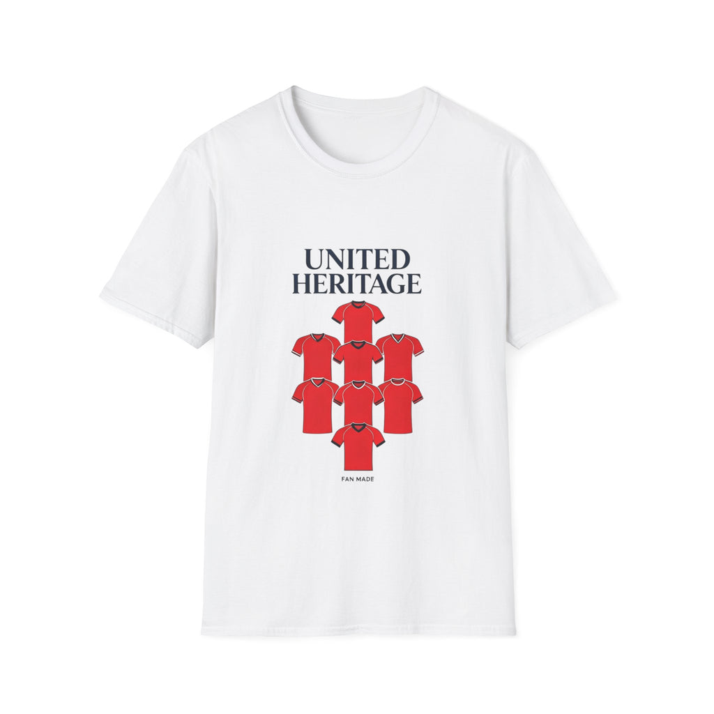 Manchester United Heritage Tee — "UNITED HERITAGE" Red Jersey Graphic T-Shirt