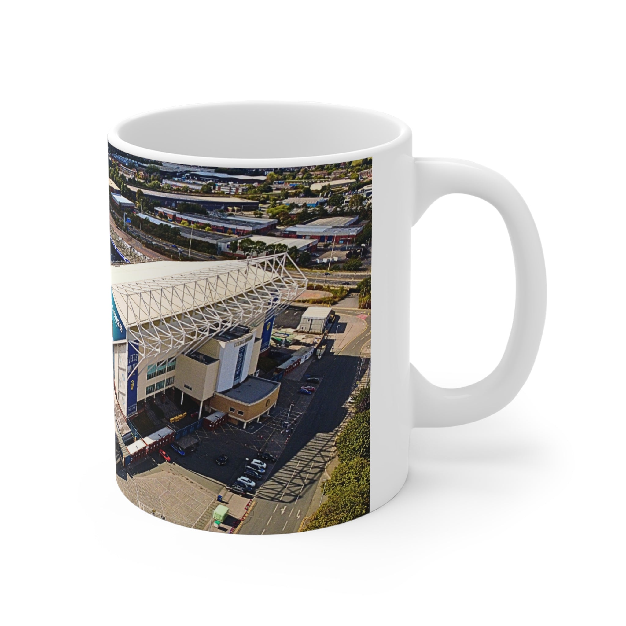 Elland Road Aerial Photo Mug — Leeds United Stadium Coffee Cup