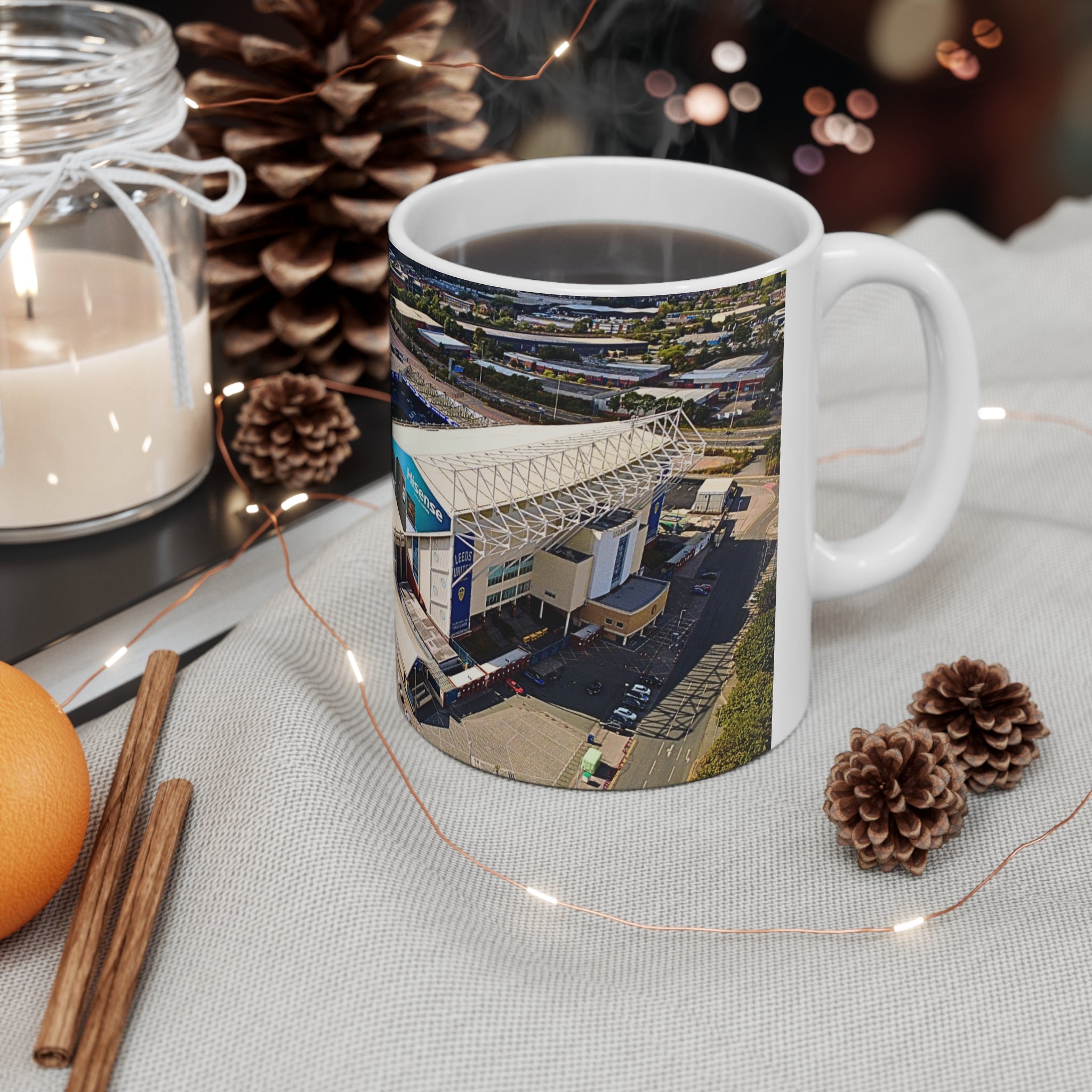Elland Road Aerial Photo Mug — Leeds United Stadium Coffee Cup