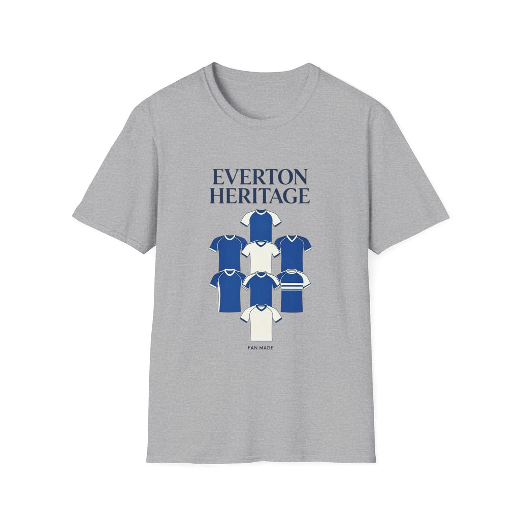 Everton Heritage Retro Football Tee — 'Club Kits' Blue Collage T-Shirt