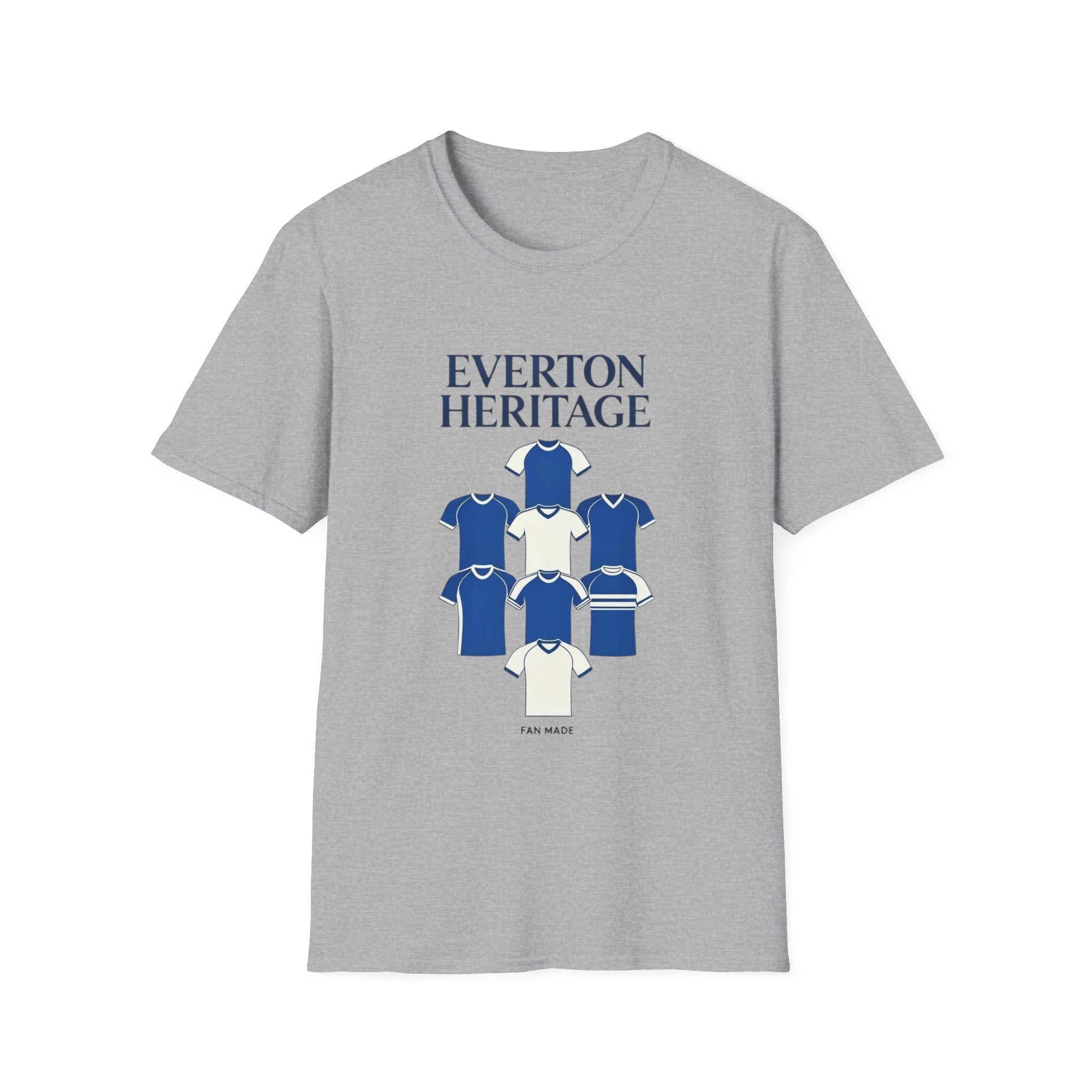 Everton Heritage Retro Football Tee — 'Club Kits' Blue Collage T-Shirt